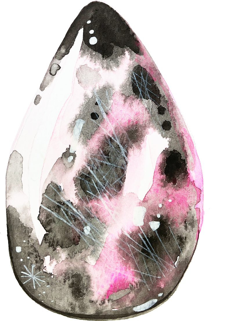 Watercolor illustration of a crystal Rhodonite