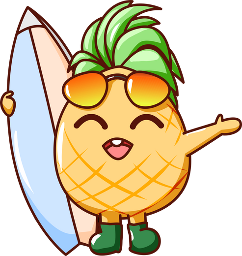 Cute Pineapple with Surfing Board Cartoon