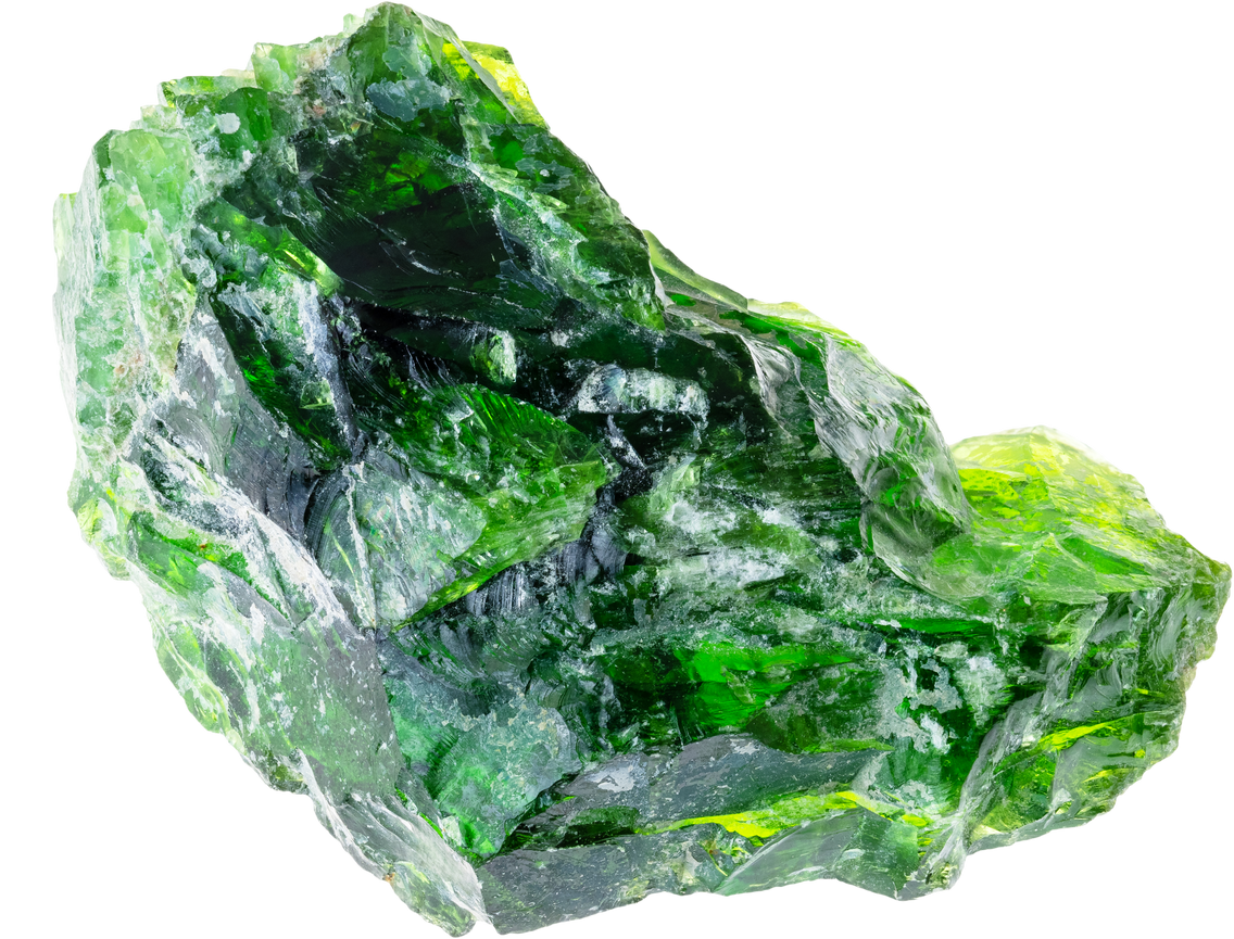 Rough Chrome Diopside Crystal in White Background
