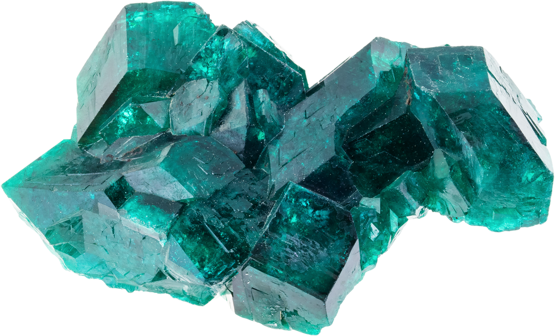 Raw Dioptase Copper Emerald Crystals Cutout